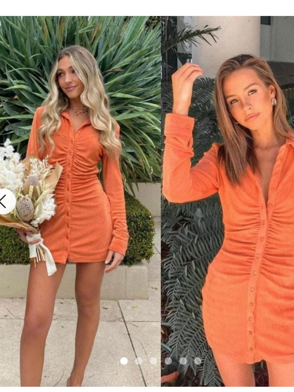 With Jean Orange Ruched Button-Front Dress